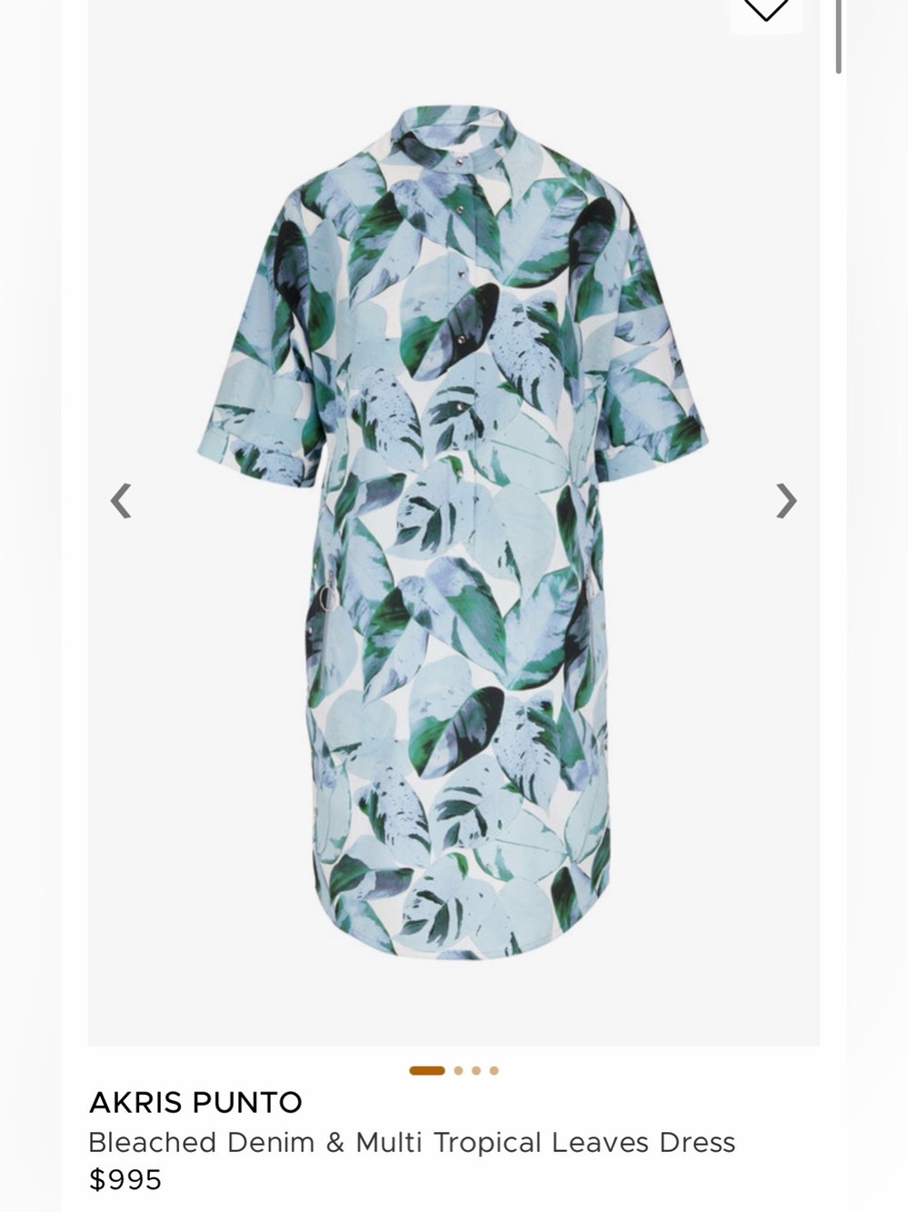 Akris Punto Bleached Denim & Green Multi Tropical Leaf Midi Dress
